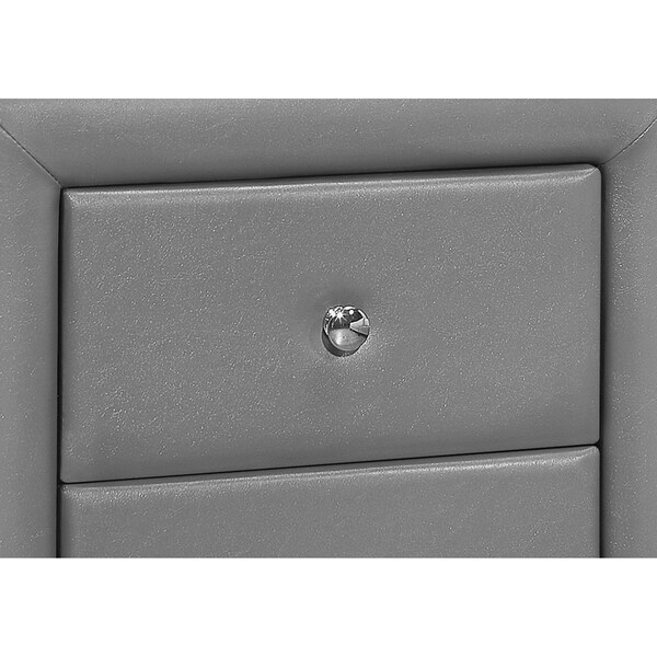 Monarch Specialties Bedroom Accent, Nightstand, End, Side, Lamp, Bedroom, Upholstered, Pu Leather Look, Grey - I 5602