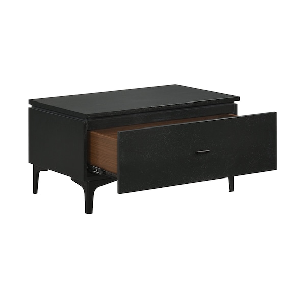 Armen Living Legend Black Glaze Ash Veneer 1 Drawer Nightstand with Metal Legs - LCLELABL