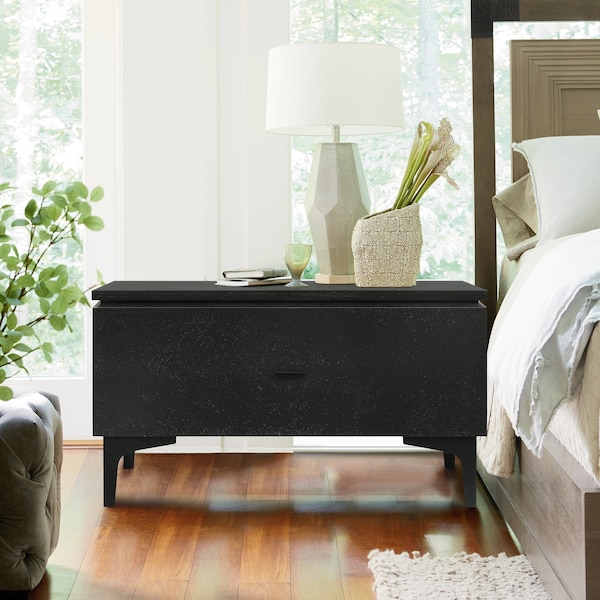 Armen Living Legend Black Glaze Ash Veneer 1 Drawer Nightstand with Metal Legs - LCLELABL