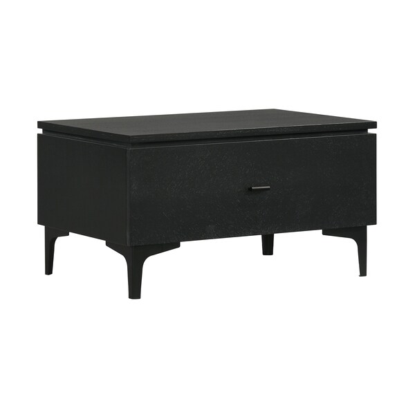 Armen Living Legend Black Glaze Ash Veneer 1 Drawer Nightstand with Metal Legs - LCLELABL