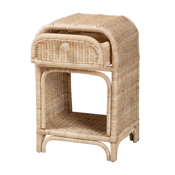 Baxton Studio Magni Modern Bohemian Natural Brown Rattan 1-Drawer Nightstand - 231-13154-ZORO