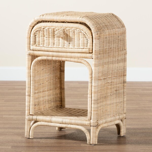 Baxton Studio Magni Modern Bohemian Natural Brown Rattan 1-Drawer Nightstand - 231-13154-ZORO