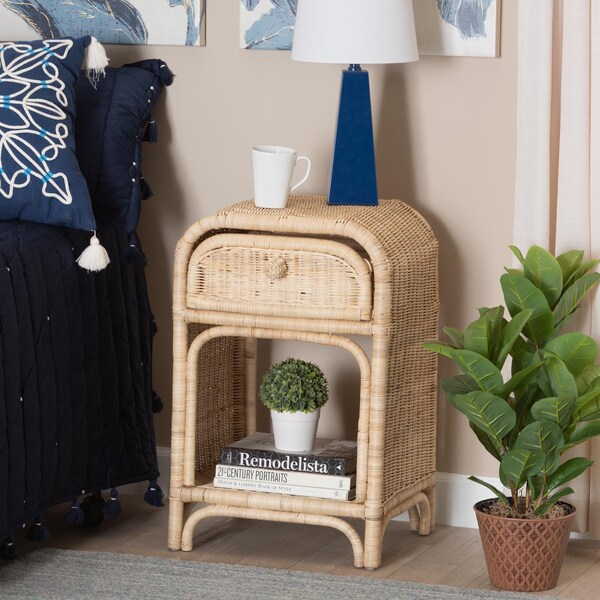 Baxton Studio Magni Modern Bohemian Natural Brown Rattan 1-Drawer Nightstand - 231-13154-ZORO