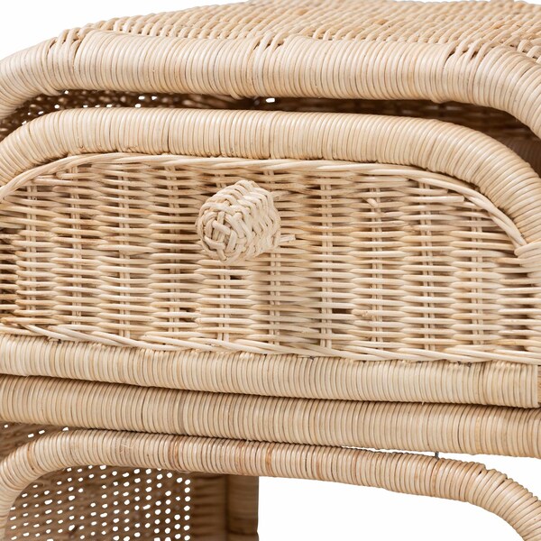 Baxton Studio Magni Modern Bohemian Natural Brown Rattan 1-Drawer Nightstand - 231-13154-ZORO