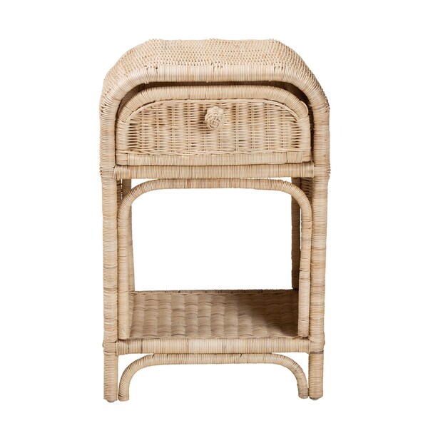 Baxton Studio Magni Modern Bohemian Natural Brown Rattan 1-Drawer Nightstand - 231-13154-ZORO
