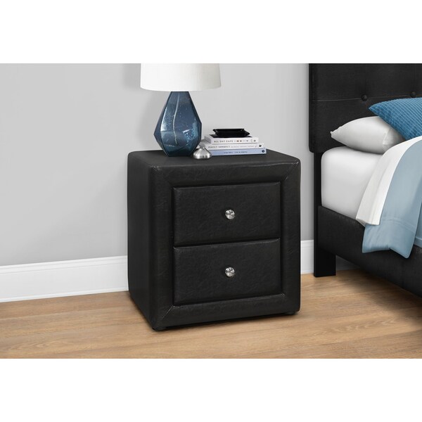 Monarch Specialties Bedroom Accent, Nightstand, End, Side, Lamp, Bedroom, Upholstered, Pu Leather Look, Black - I 5603