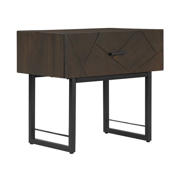 Armen Living Marquis 1 Drawer Oak Wood Nightstand with Black Metal Legs - LCMULAGR