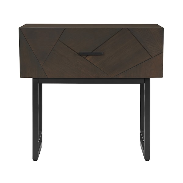 Armen Living Marquis 1 Drawer Oak Wood Nightstand with Black Metal Legs - LCMULAGR