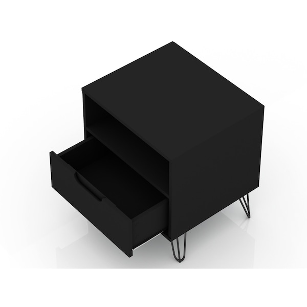 Manhattan Comfort Rockefeller Nightstand 1.0 in Black (Set of 2) - 2-101GMC2