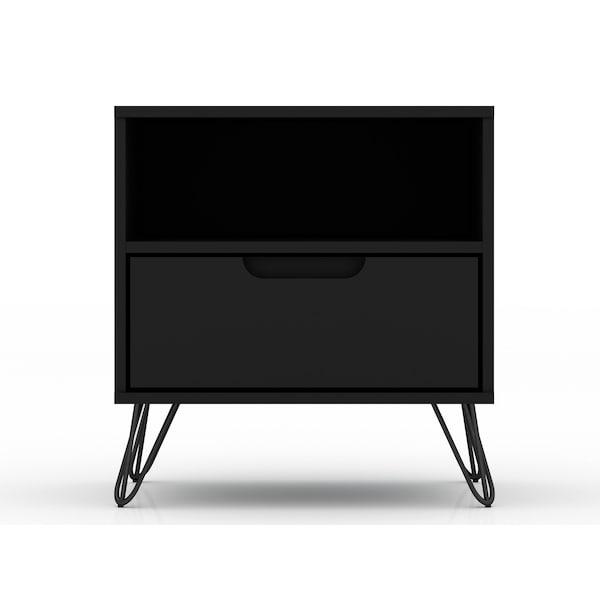 Manhattan Comfort Rockefeller Nightstand 1.0 in Black (Set of 2) - 2-101GMC2