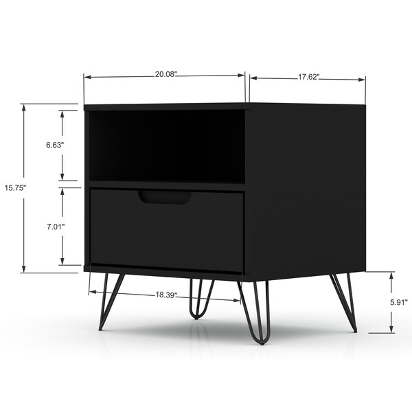 Manhattan Comfort Rockefeller Nightstand 1.0 in Black (Set of 2) - 2-101GMC2