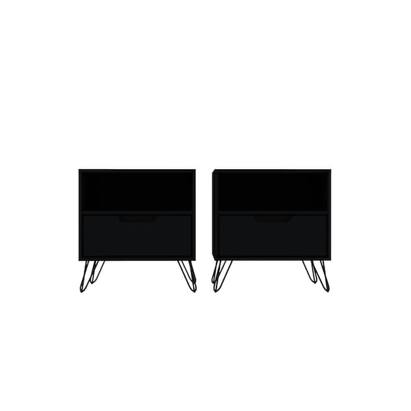 Manhattan Comfort Rockefeller Nightstand 1.0 in Black (Set of 2) - 2-101GMC2