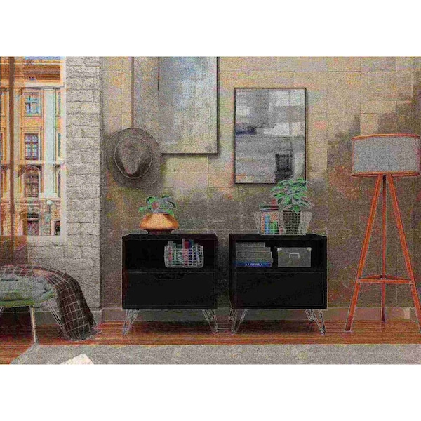 Manhattan Comfort Rockefeller Nightstand 1.0 in Black (Set of 2) - 2-101GMC2