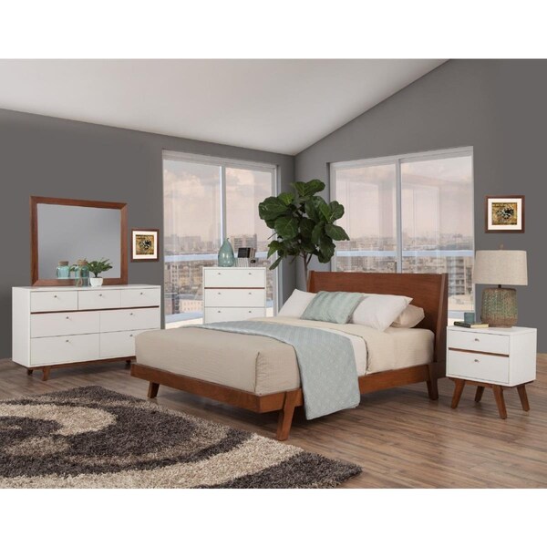 Alpine Furniture Dakota Two Drawer Nightstand, White Acorn Finish Wood - 1974-02
