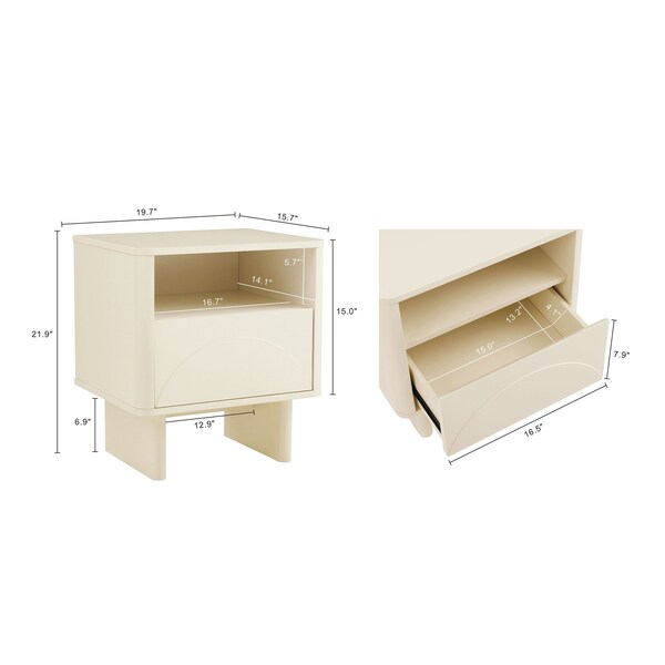 Manhattan Comfort Ella Nightstand in Cream- Set of 2 - 2-NS005-CR