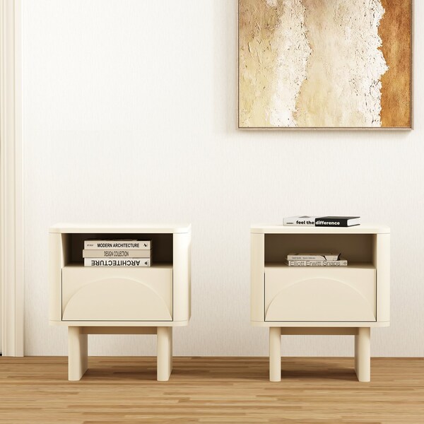 Manhattan Comfort Ella Nightstand in Cream- Set of 2 - 2-NS005-CR