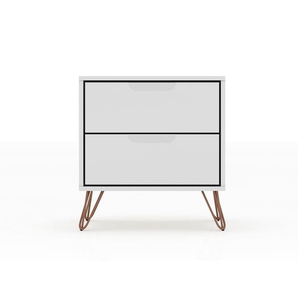 Designed To Furnish Rockefeller 2.0 Mid-Century- Modern Nightstand with 2-Drawer in White, 21.65 x 20.08 x 17.62 in. - DE2616280