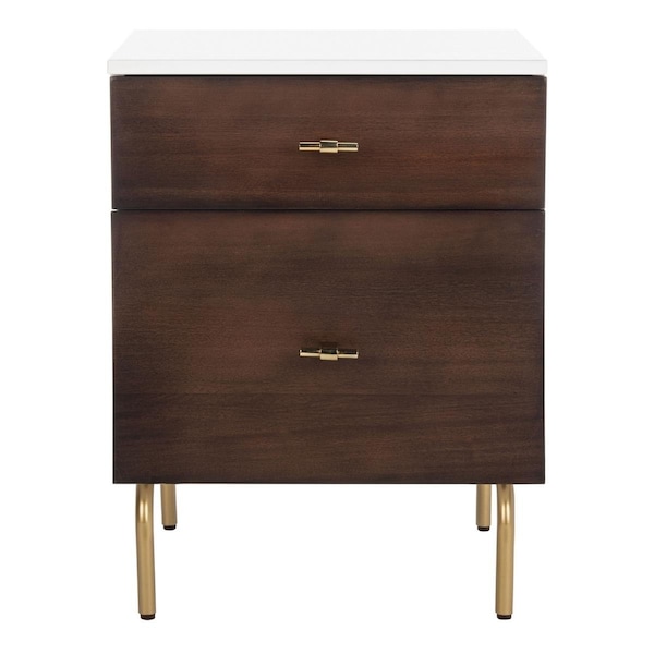 Safavieh Genevieve 2 Drawer Nightstand, Walnut & Black - Gold - NST5002B