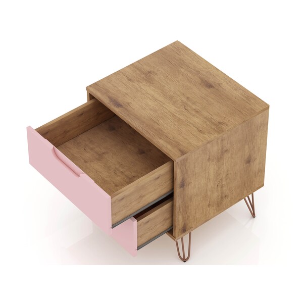 Manhattan Comfort Rockefeller 2.0 Nightstand, Nature and Rose Pink - 102GMC6