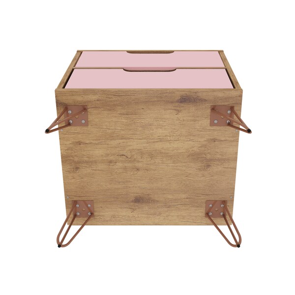 Manhattan Comfort Rockefeller 2.0 Nightstand, Nature and Rose Pink - 102GMC6