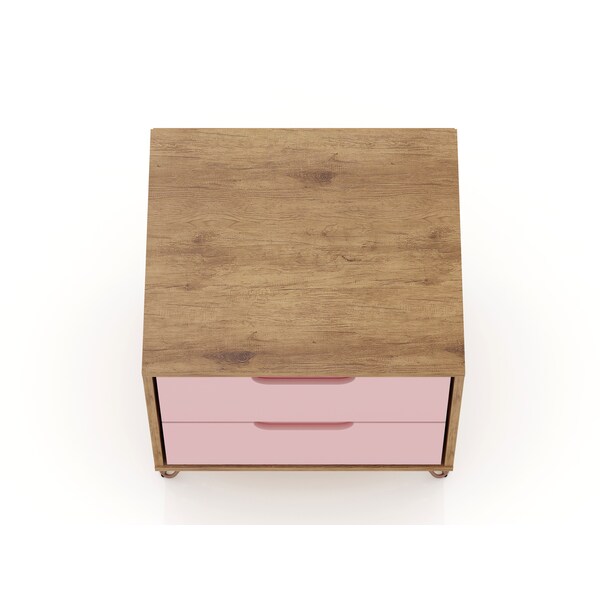 Manhattan Comfort Rockefeller 2.0 Nightstand, Nature and Rose Pink - 102GMC6