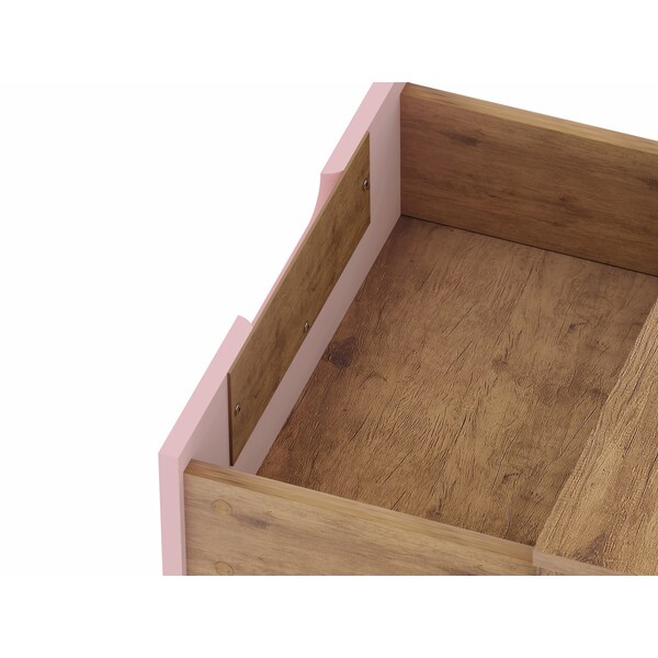 Manhattan Comfort Rockefeller 2.0 Nightstand, Nature and Rose Pink - 102GMC6