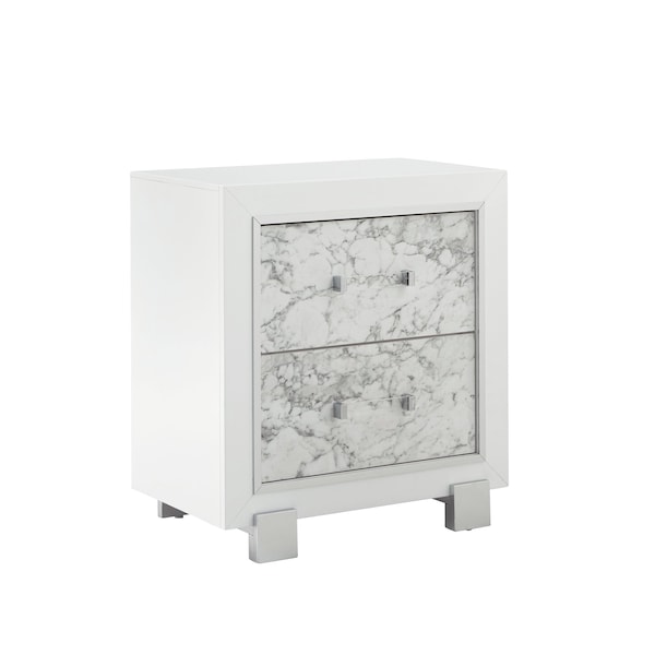 Global Furniture Usa Transitional Glam Marble, Metallic Santorini White Nightstand - 1484