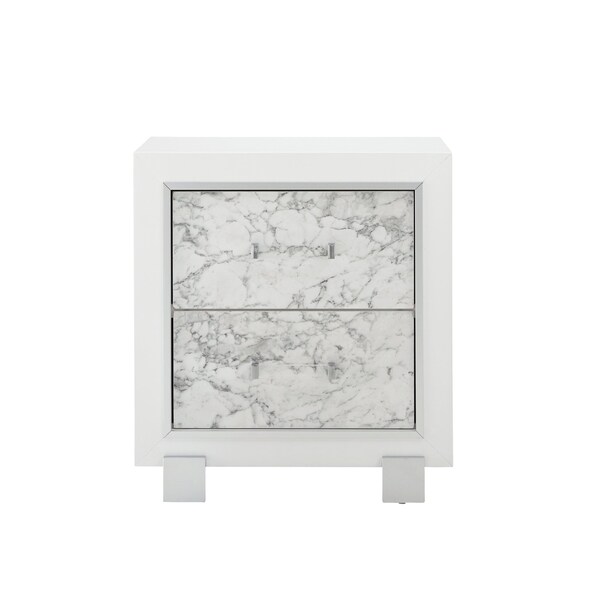 Global Furniture Usa Transitional Glam Marble, Metallic Santorini White Nightstand - 1484