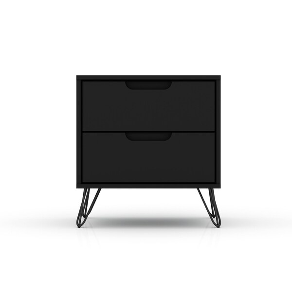 Manhattan Comfort Rockefeller Nightstand 2.0 in Black (Set of 2) - 2-102GMC2