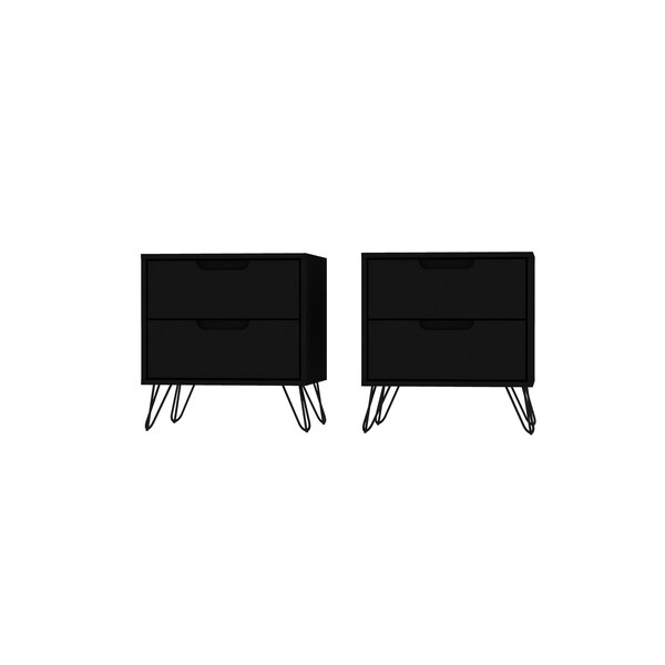 Manhattan Comfort Rockefeller Nightstand 2.0 in Black (Set of 2) - 2-102GMC2