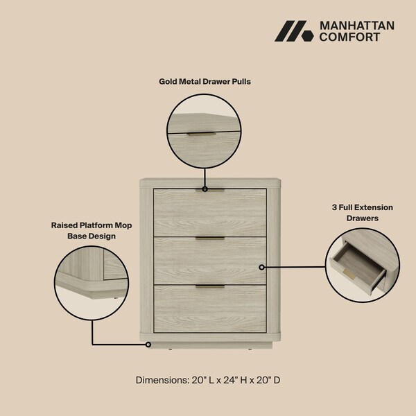 Manhattan Comfort Evelyn Nightstand in Natural - Set of 2 - 2-NS013-NA