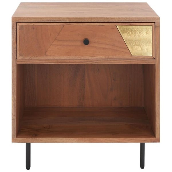 Safavieh Benford 1 Drawer Nightstand, Natural & Gold - NST9010A