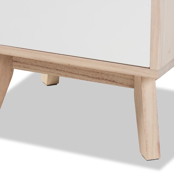 Baxton Studio Halian Mid-Century Two-Tone White and Light Brown Finished Wood 3-Drawer Nightstand - 200-12252-ZORO