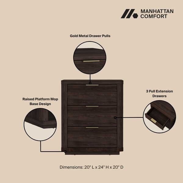 Manhattan Comfort Evelyn Nightstand in Brown - Set of 2 - 2-NS013-BR