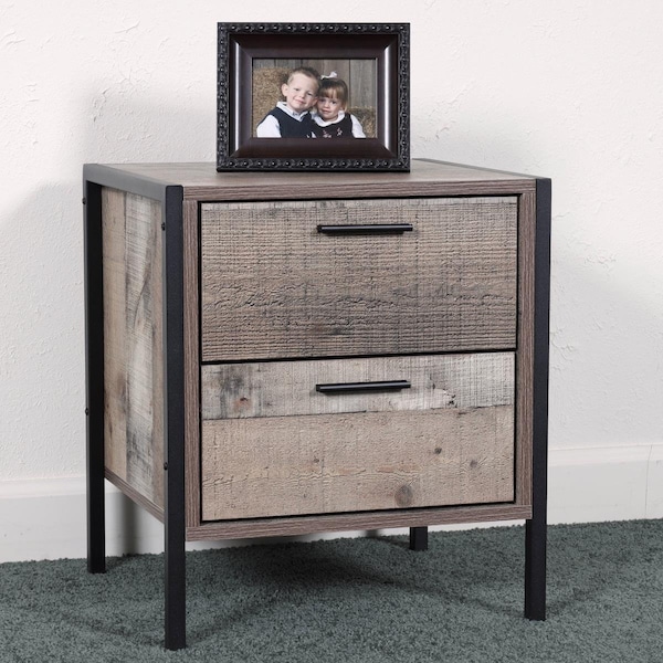 Os Home & Office Furniture Two Drawer Night Stand with Metal Frame & Legs - 41102