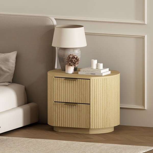 Manhattan Comfort Olivia Nightstand in Natural Oak and Gold - NS010-GNO