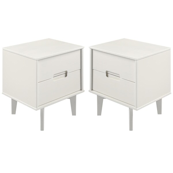 Walker Edison Furniture Walker Edison  Sloane 2 Drawer Groove Handle Wood Nightstand Set, White - 2 Piece - BR2DSLNSWH-2PK