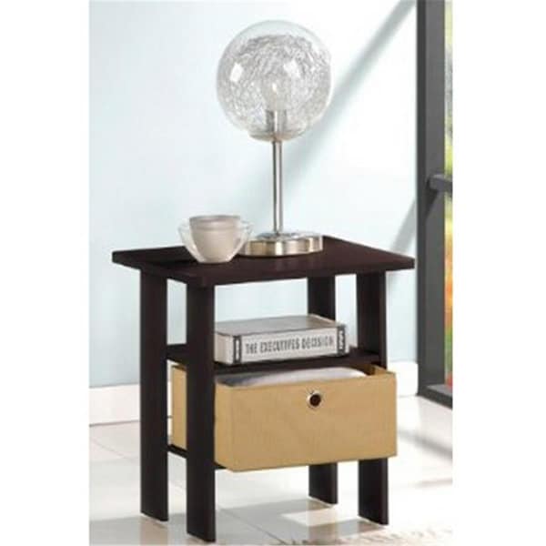 Furinno Furinno End Table Bedroom Night Stand with Bin Drawer; Espresso & Brown - 17.5 x 15.5 x 15.5 in. - 11157EX/BR