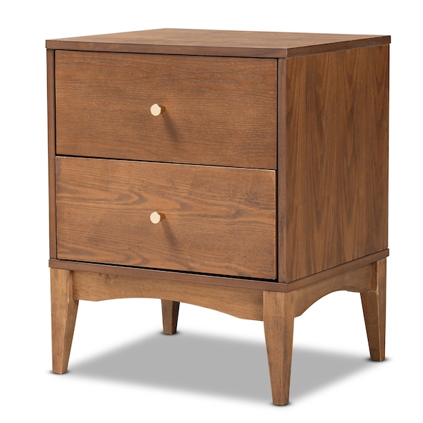Baxton Studio Landis Mid-Century Ash Walnut Finished Wood 2-Drawer Nightstand - 193-11301-ZORO