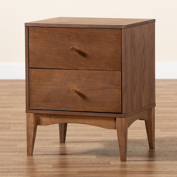 Baxton Studio Landis Mid-Century Ash Walnut Finished Wood 2-Drawer Nightstand - 193-11301-ZORO