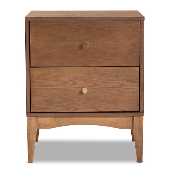Baxton Studio Landis Mid-Century Ash Walnut Finished Wood 2-Drawer Nightstand - 193-11301-ZORO
