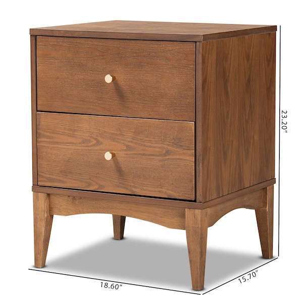 Baxton Studio Landis Mid-Century Ash Walnut Finished Wood 2-Drawer Nightstand - 193-11301-ZORO