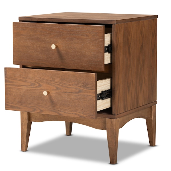 Baxton Studio Landis Mid-Century Ash Walnut Finished Wood 2-Drawer Nightstand - 193-11301-ZORO