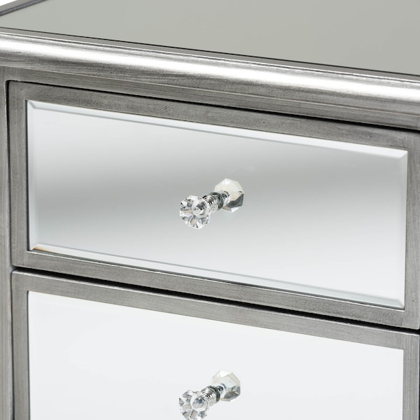 Baxton Studio Leonie Silver Finished Wood and Mirrored Glass 2-Drawer Nightstand - 162-10266