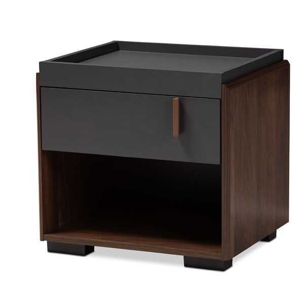 Baxton Studio Rikke Two-Tone Gray and Walnut Finished Wood 1-Drawer Nightstand - 152-9147