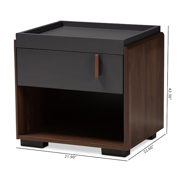 Baxton Studio Rikke Two-Tone Gray and Walnut Finished Wood 1-Drawer Nightstand - 152-9147