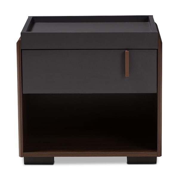 Baxton Studio Rikke Two-Tone Gray and Walnut Finished Wood 1-Drawer Nightstand - 152-9147
