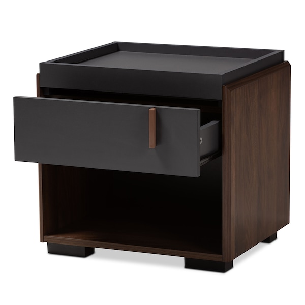 Baxton Studio Rikke Two-Tone Gray and Walnut Finished Wood 1-Drawer Nightstand - 152-9147
