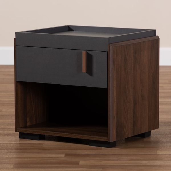 Baxton Studio Rikke Two-Tone Gray and Walnut Finished Wood 1-Drawer Nightstand - 152-9147