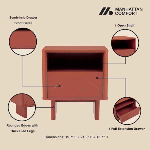Manhattan Comfort Ella Nightstand in Terracotta - NS005-OR